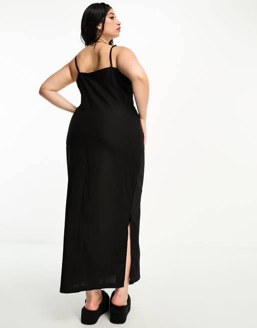 Daisy Street Plus cami maxi dress in linen with tie front | ASOS