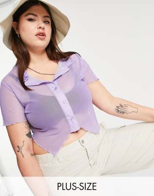 Daisy Street Plus - Crop top attillato in rete lilla stile anni '90 con bottoni sul davanti