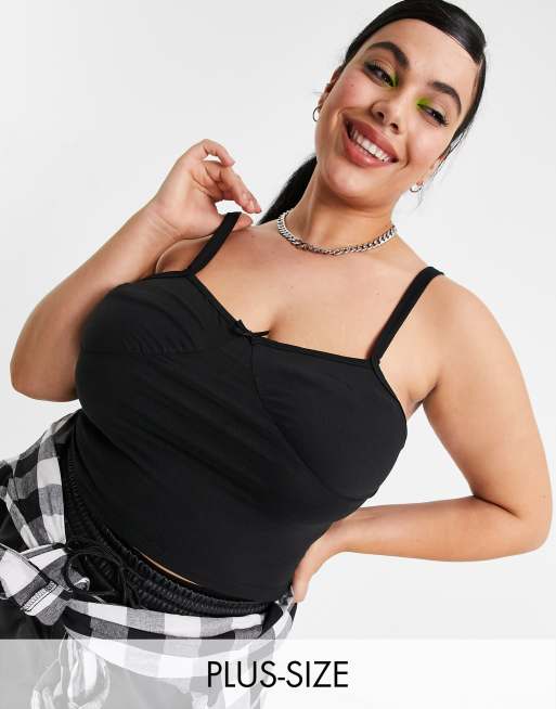Daisy Street Plus - Crop top con spalline in jersey con busto arricciato e fiocco