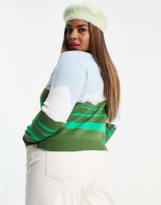 Daisy Street Plus - Cropped cardigan med landskabsprint i afslappet pasform, 2 af 4