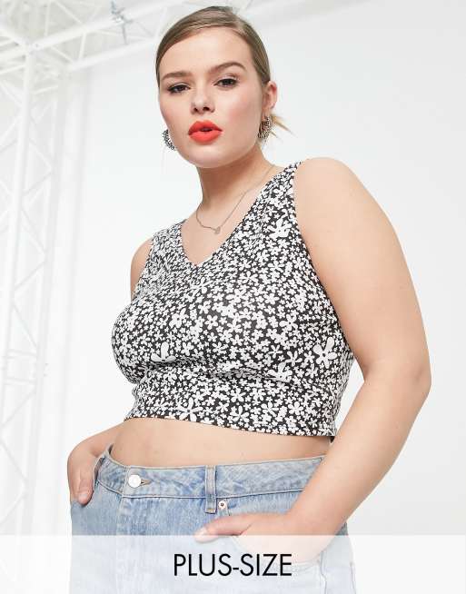 Daisy Street Plus cropped singlet in monochrome ditsy