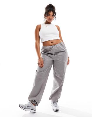 Daisy Street Plus Drawstring Parachute Pants In Silver Gray