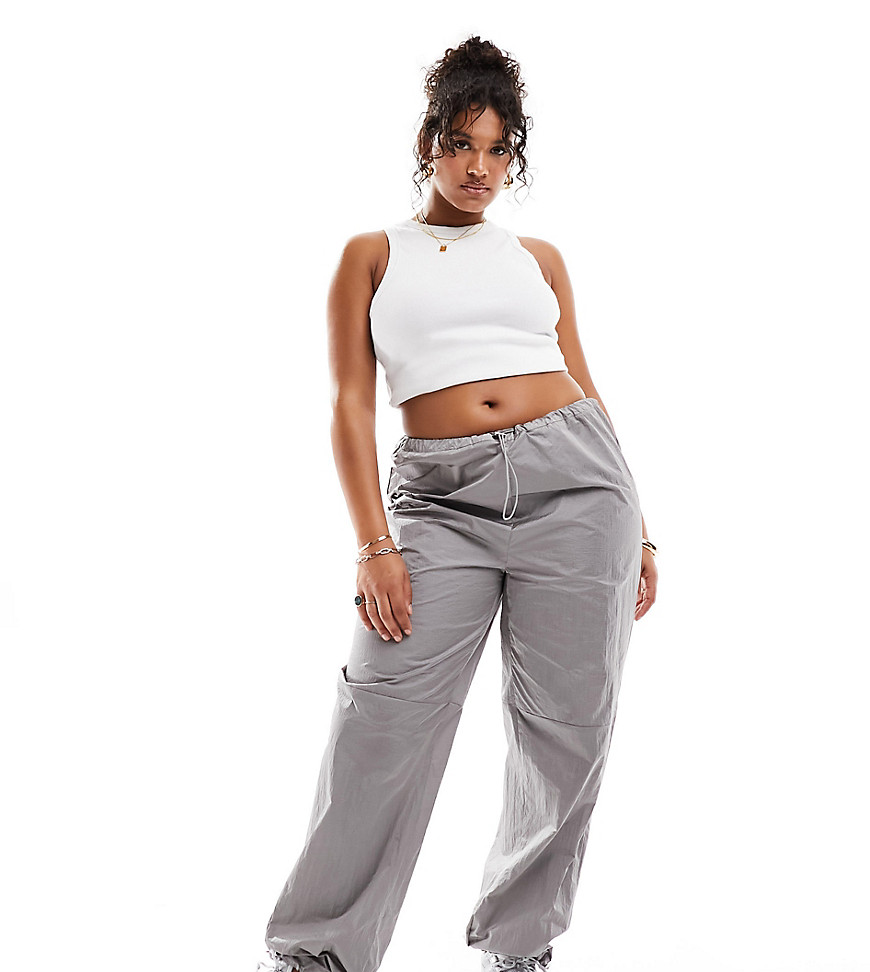 Daisy Street Plus drawstring parachute trousers in silver grey