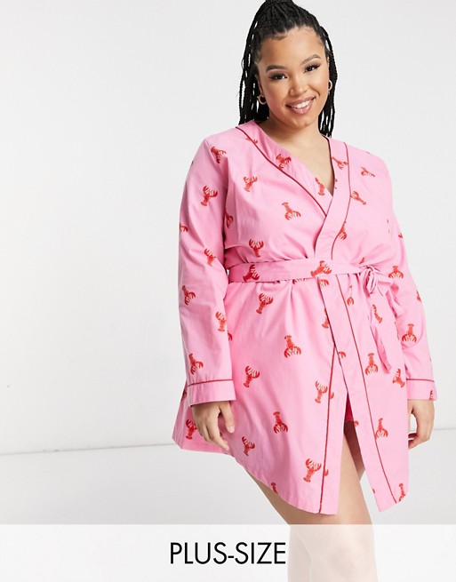 Daisy Street Plus dressing gown in lobster print co-ord