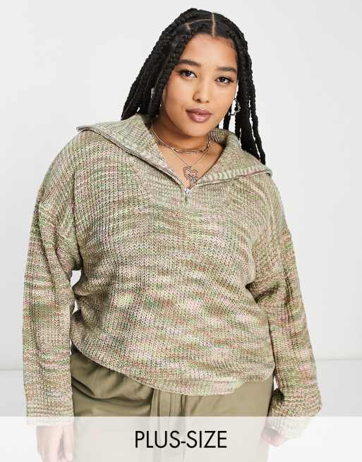 Daisy Street Plus – Dzianinowy sweter o luźnym kroju z różowo-zielonym efektem space dye