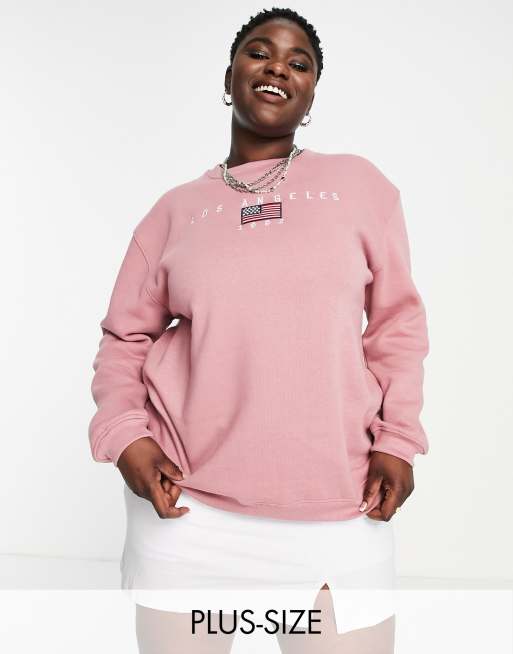Daisy Street Plus - Felpa comoda rosa con stampa Los Angeles