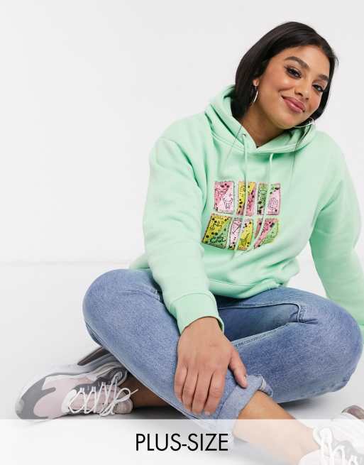 Daisy Street Plus - Felpa oversize con cappuccio e stampa astronomica