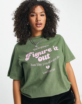 Daisy Street Plus fitted 90s t-shirt with figure it out graphic
