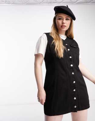 Daisy Street Plus Daisy Street Plus fitted denim mini dress with button front-Black