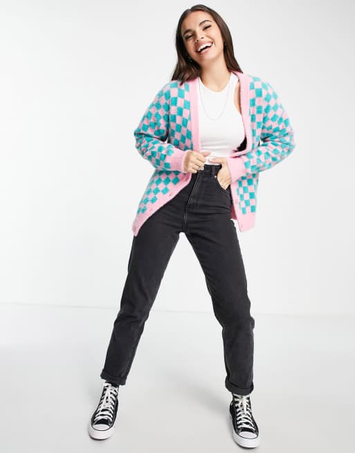 Daisy Street Plus – Flauschige Strickjacke mit legerem Schnitt und Schachbrettmuster, 2 von 4