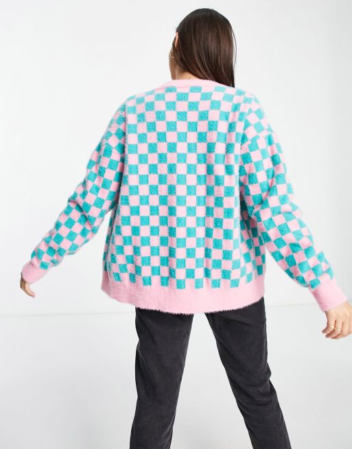 Daisy Street Plus – Flauschige Strickjacke mit legerem Schnitt und Schachbrettmuster, 4 von 4