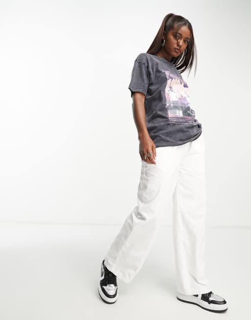 Daisy Street Plus - Forvasket grå afslappet oversized T-shirt med grunge print, 2 af 4