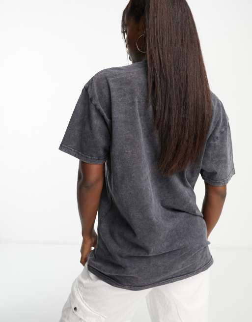 Daisy Street Plus - Forvasket grå afslappet oversized T-shirt med grunge print, 4 af 4