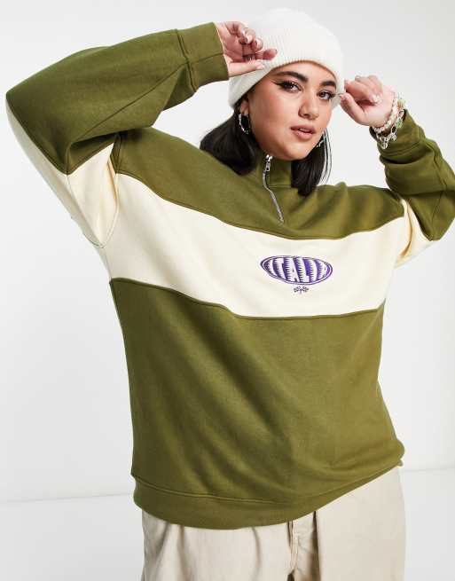 Daisy Street Plus funnel neck half zip sweat in khaki, 4 of 4