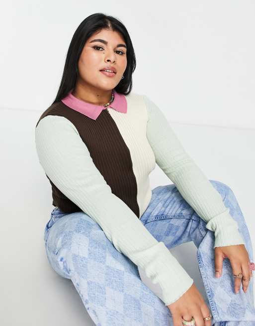 Daisy Street Plus - Gilet en maille côtelée effet color block avec fermeture éclair bidirectionnelle, 3 de 4