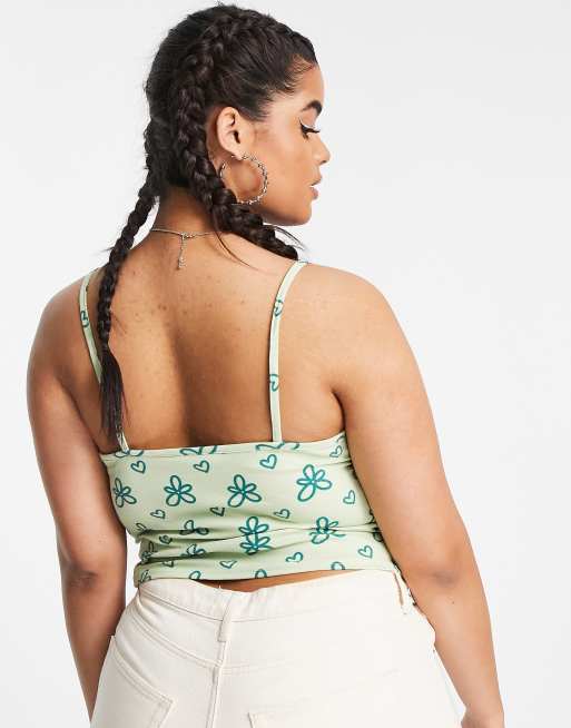 Daisy Street Plus - Grøn cami-croptop med skitseret blomstermønster, 2 af 4