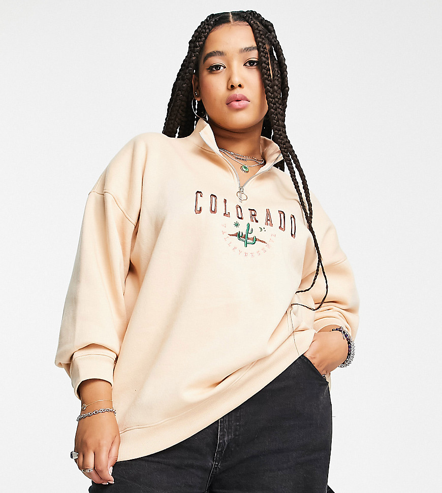 Daisy Street Plus half zip sweatshirt with colorado graphic-Neutral