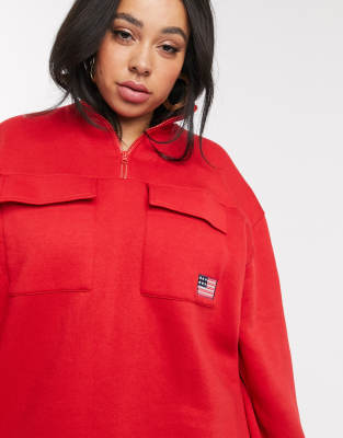 Daisy street relaxed sweatshirt with half best sale zip and flag embroidery