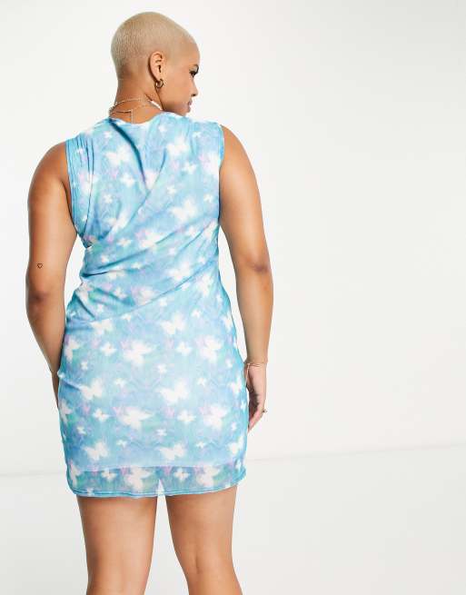 Daisy Street Plus high neck bodycon mini dress in Y2K butterfly print | ASOS