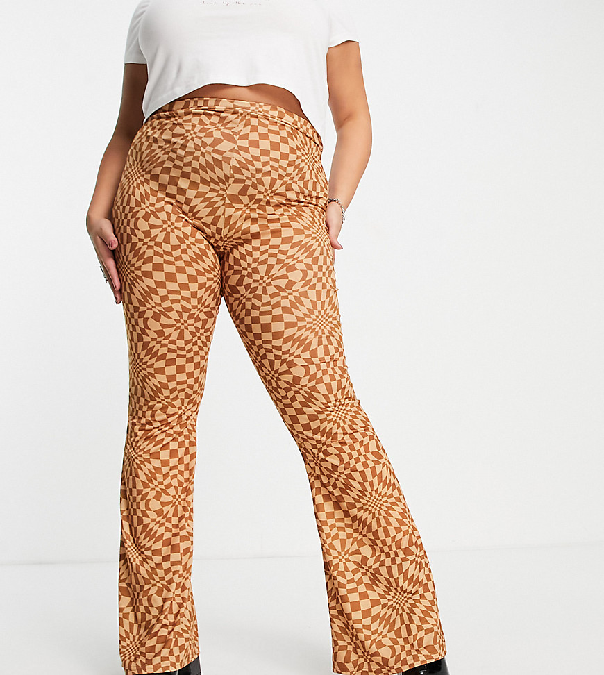 Daisy Street Plus high waist flares in warped check - part of a set-Multi