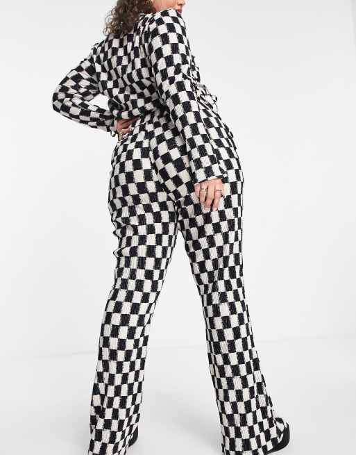 Daisy Street Plus high waist pants in checkerboard velvet plisse - part of  a set