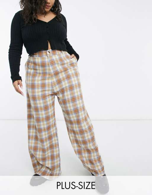 Women's Plus High Waisted Slim Checked Trousers