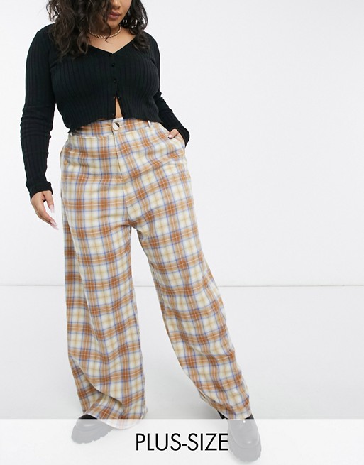 Daisy Street Plus high waist wide leg trousers in check co-ord