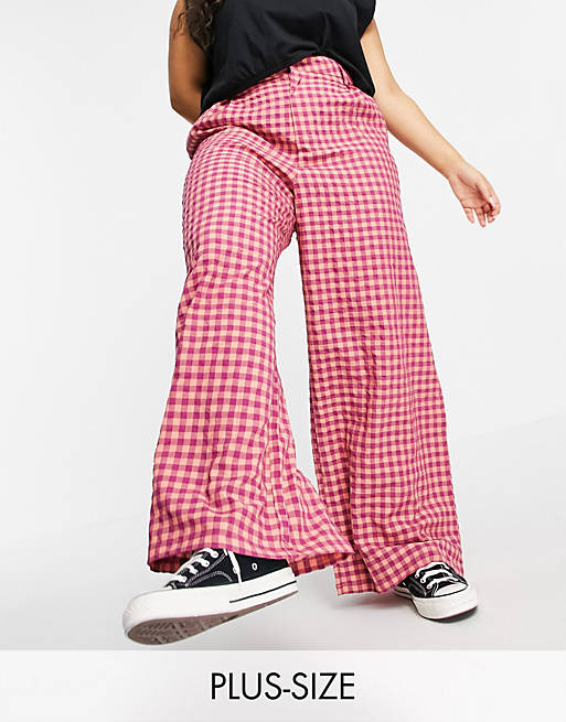 Daisy Street Plus high waist wide leg trousers in vintage check