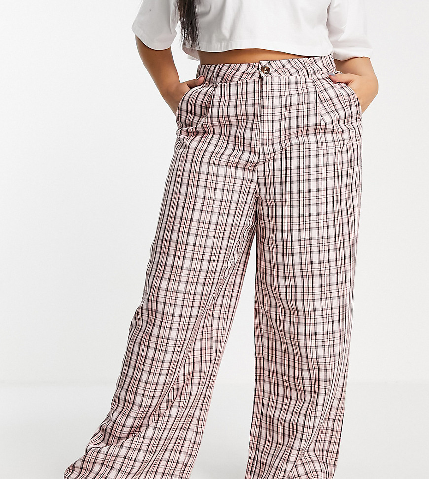 Plus-size trousers by Daisy Street Check you out High rise Belt loops Functional pockets Wide leg