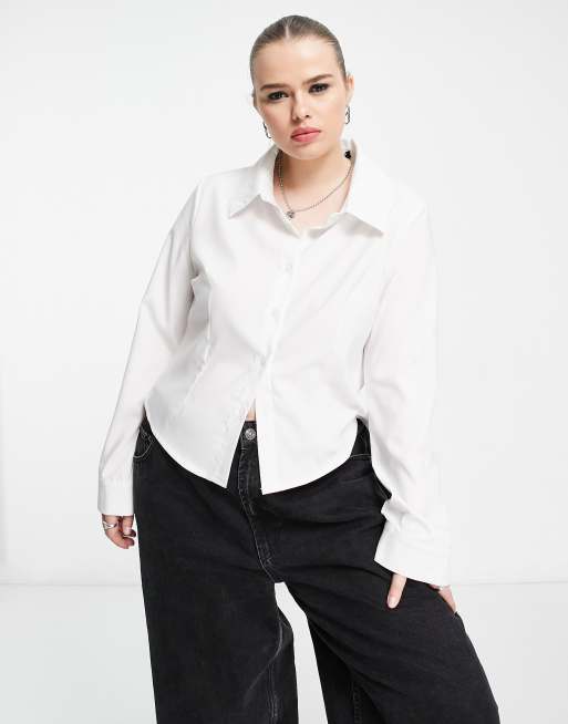 Daisy Street Plus - Jaren 90 stijl aansluitend overhemd in wit