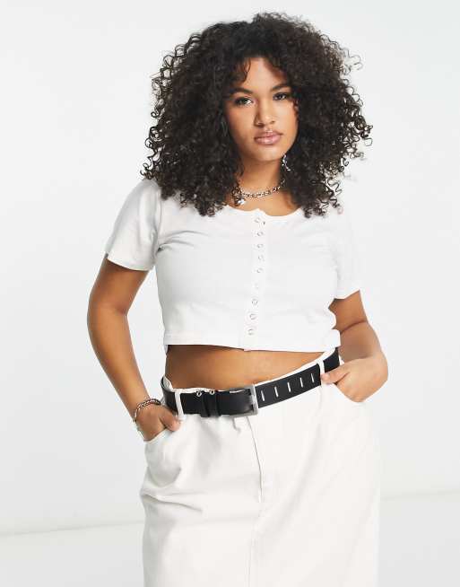 Daisy Street Plus - Jaren 90 top van jersey met knoopjes in wit