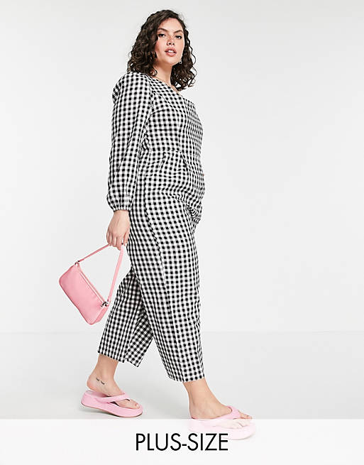 Daisy Street Plus jumpsuit with lace up back in gingham check