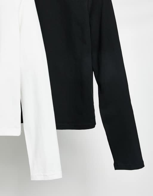 Daisy Street Plus – Kurz geschnittene, langärmlige Shirts in Schwarz und Weiß im 2er-Pack, 3 von 4