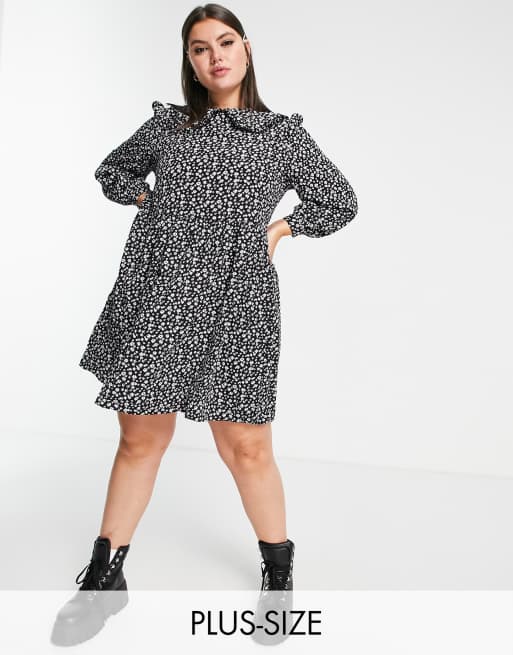 Daisy Street Plus – Langärmliges Mini-Hängerkleid mit Blümchenmuster