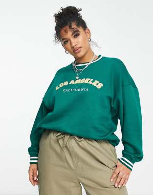 Daisy Street Plus - Lässiges Sweatshirt mit LA-College-Print-Grün