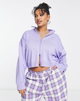 Daisy Street Plus Lilac zip up jumper with collar