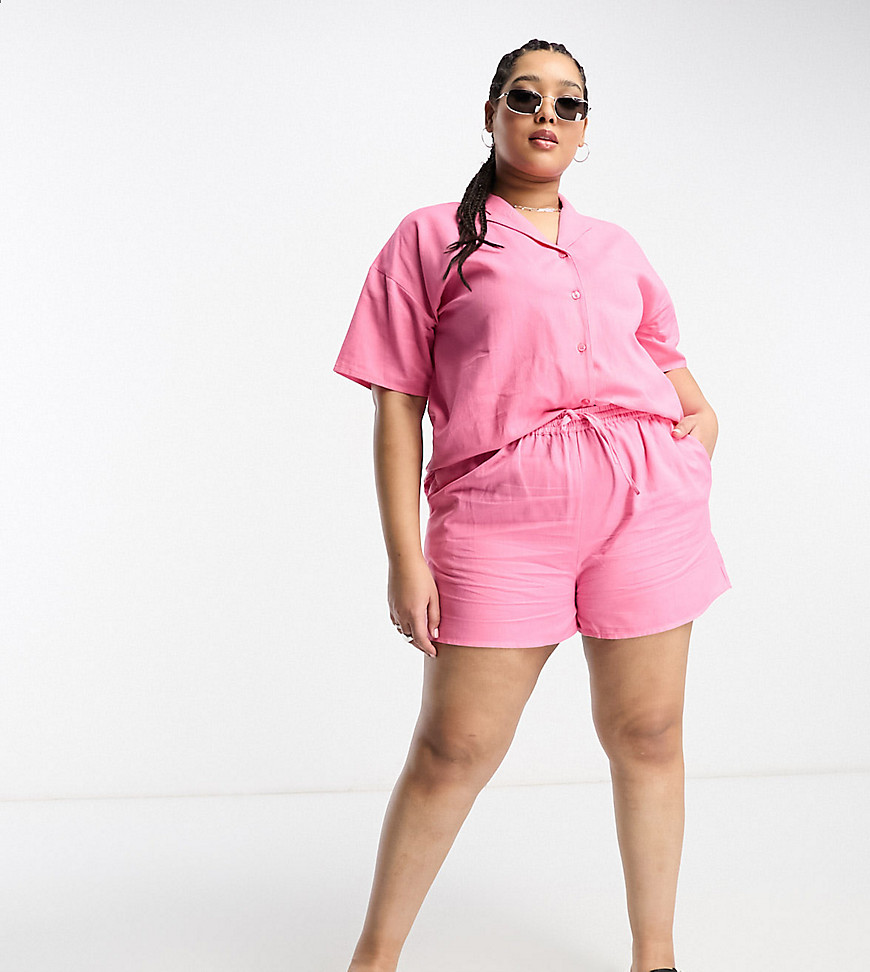 Daisy Street Plus linen relaxed boxy shorts in pink co-ord