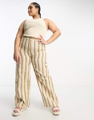 Daisy Street Plus Daisy Street Plus linen stripey Y2K cargo trousers-Multi