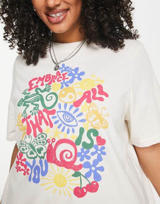 Daisy Street Plus – Locker geschnittenes T-Shirt mit Retro-Grafikprintmix, 3 von 4