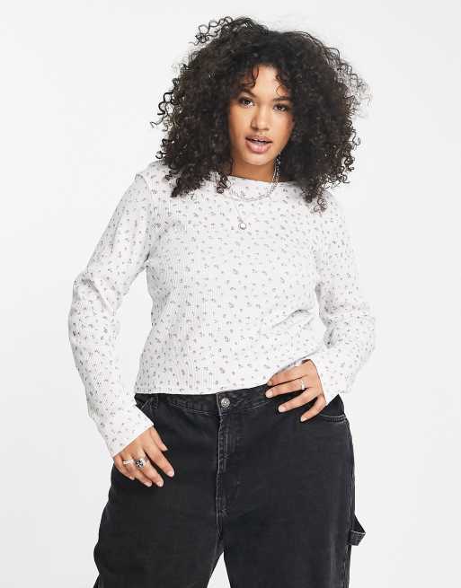 Daisy Street long sleeve top in floral print waffle