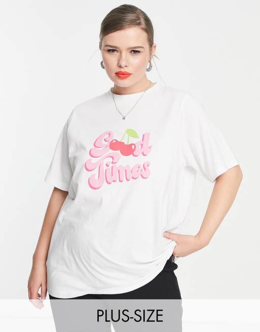Daisy Street Plus – Luźny T-shirt z graficznym napisem „Good Times” w stylu retro