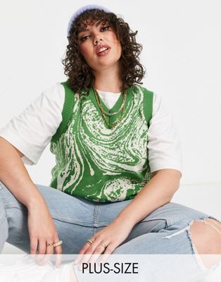 Daisy Street Plus relaxed sweater singlet in green marble co-ord - ASOS Price Checker