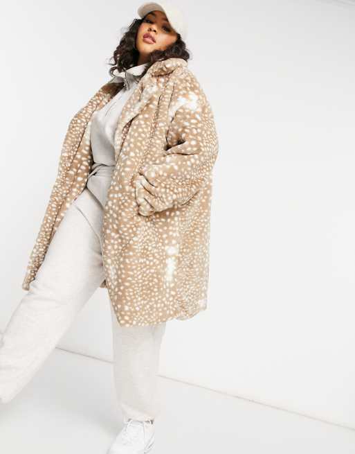 Daisy Street Plus Manteau double boutonnage en fausse fourrure a imprime animal ASOS