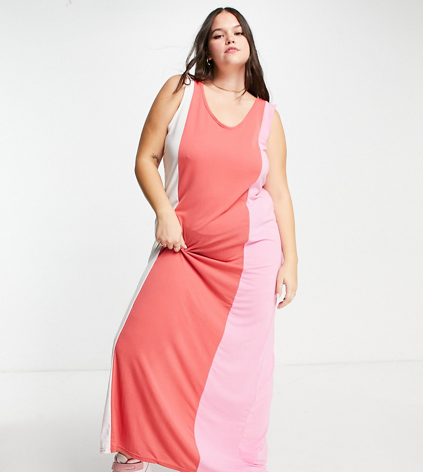 Daisy Street Plus maxi dress in summer color block-Pink