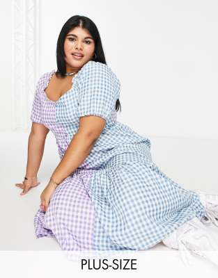 Daisy Street Plus Daisy Street Plus maxi smock dress with peplum hem in mix gingham print-Multi