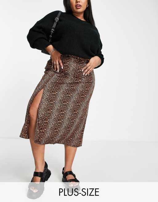 Daisy Street Plus midi skirt with thigh split in grunge leopard | ASOS