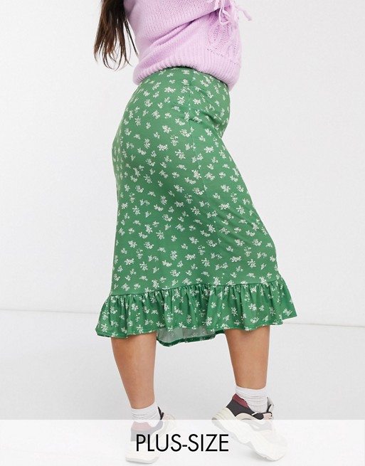 Daisy Street Plus midi slip skirt with frill hem in ditsy floral