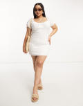 Daisy Street Plus milkmaid mini dress in white broiderie