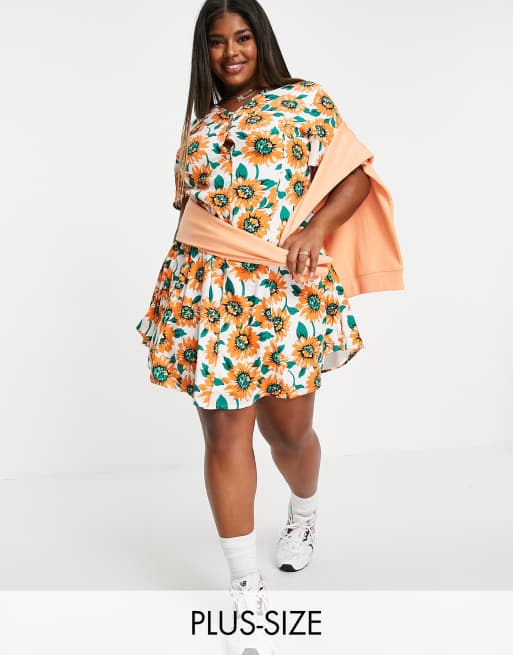 Daisy Street Plus mini dress in sunflower print