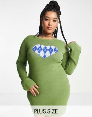 Daisy Street Plus mini knit dress with heart graphic and flared sleeves - ASOS Price Checker